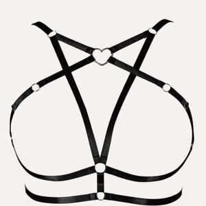SHEIN XL Heart Ring Body Harness Chest Legs Black Sexy Rave Boudoir